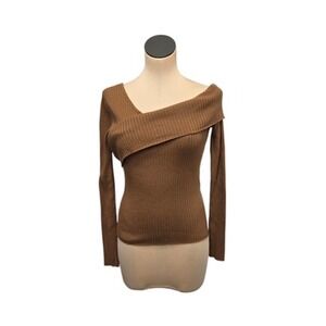 Lovers and Friends Sweater Womens‎ Small Brown Off Shoulder Ribbed Knit Fitted